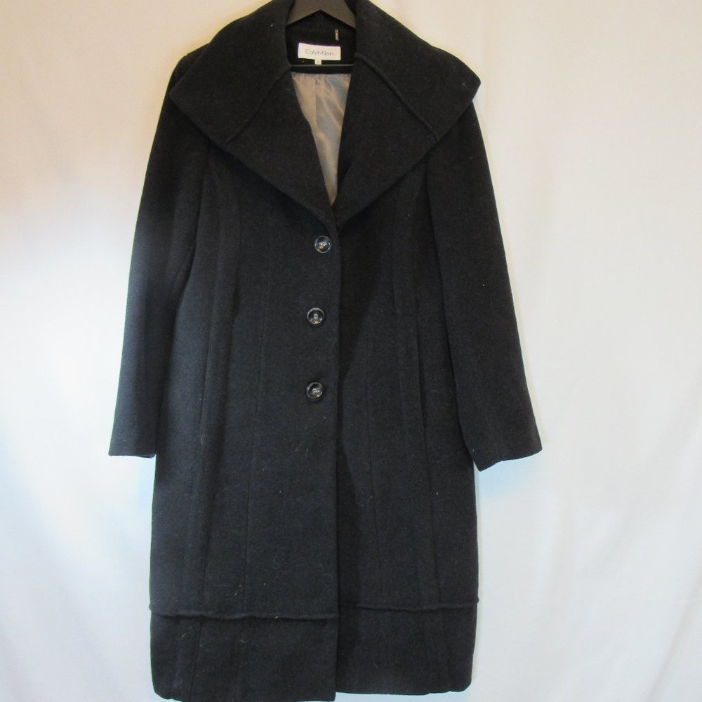Calvin Klein Charcoal Gray Wool Blend Over Coat Button Up
